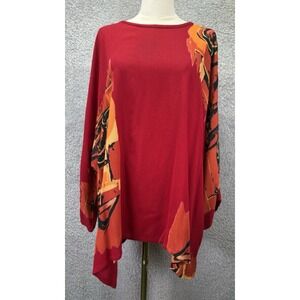 Azteca Womens Caftan Top Shirt One Size Red Orange Lagenlook Boho Artsy